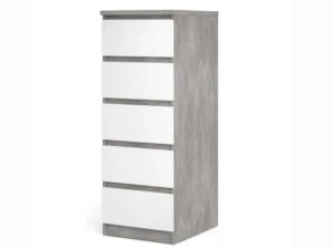 Furniture To Go Naia Grey and White High Gloss 5 Drawer Narrow Chest of Drawers