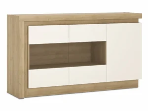Furniture To Go Lyon White High Gloss and Oak 3 Door Glazed Sideboard
