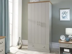 GFW Kendal Light Grey and Oak 2 Door 1 Drawer Wardrobe