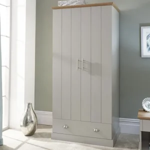 GFW Kendal Light Grey and Oak 2 Door 1 Drawer Wardrobe