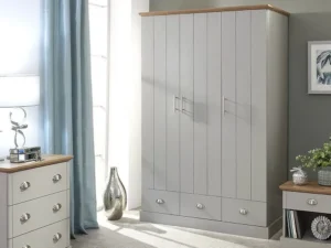 GFW Kendal Light Grey and Oak 3 Door 3 Drawer Wardrobe