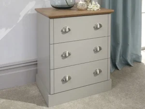 GFW Kendal Light Grey and Oak 3 Drawer Chest of Drawers