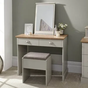 GFW Kendal Light Grey and Oak Dressing Table and Stool