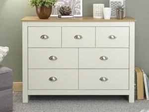 GFW Lancaster Cream and Oak 7 Drawer Merchant Chest of Drawers