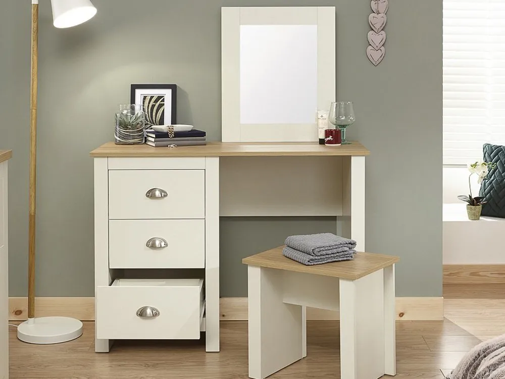 GFW Lancaster Cream and Oak Dressing Table and Stool - Image 2