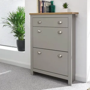 GFW Lancaster Grey and Oak 2 Door 1 Drawer Shoe Cabinet