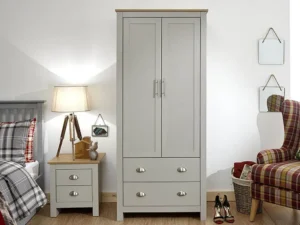GFW Lancaster Grey and Oak 2 Door 2 Drawer Wardrobe