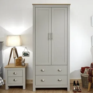 GFW Lancaster Grey and Oak 2 Door 2 Drawer Wardrobe