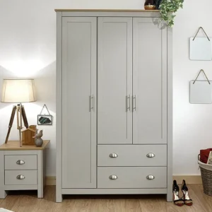 GFW Lancaster Grey and Oak 3 Door 2 Drawer Wardrobe