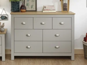 GFW Lancaster Grey and Oak 7 Drawer Merchant Chest of Drawers