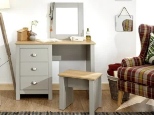 GFW Lancaster Grey and Oak Dressing Table and Stool