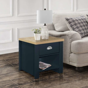 Birlea Highgate 1 Drawer Lamp Table - Navy Blue & Oak