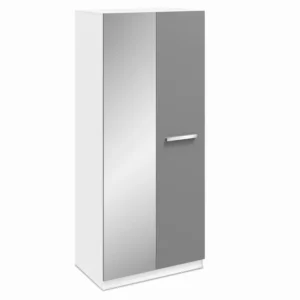 Harmony Moritz Grey High Gloss and White 2 Door 1 Mirror Double Wardrobe