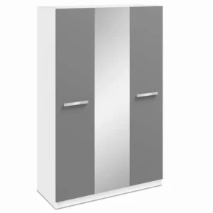 Harmony Moritz Grey High Gloss and White 3 Door 1 Mirror Triple Wardrobe