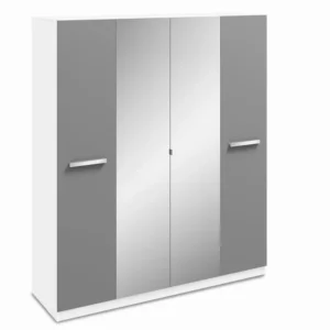 Harmony Moritz Grey High Gloss and White 4 Door Mirrored Large Wardrobe