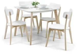 Julian Bowen Casa 90cm Square White and Limed Oak Effect Dining Table and 4 Chairs Set
