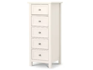 Julian Bowen Maine Surf White 5 Drawer Tall Narrow Chest of Drawers
