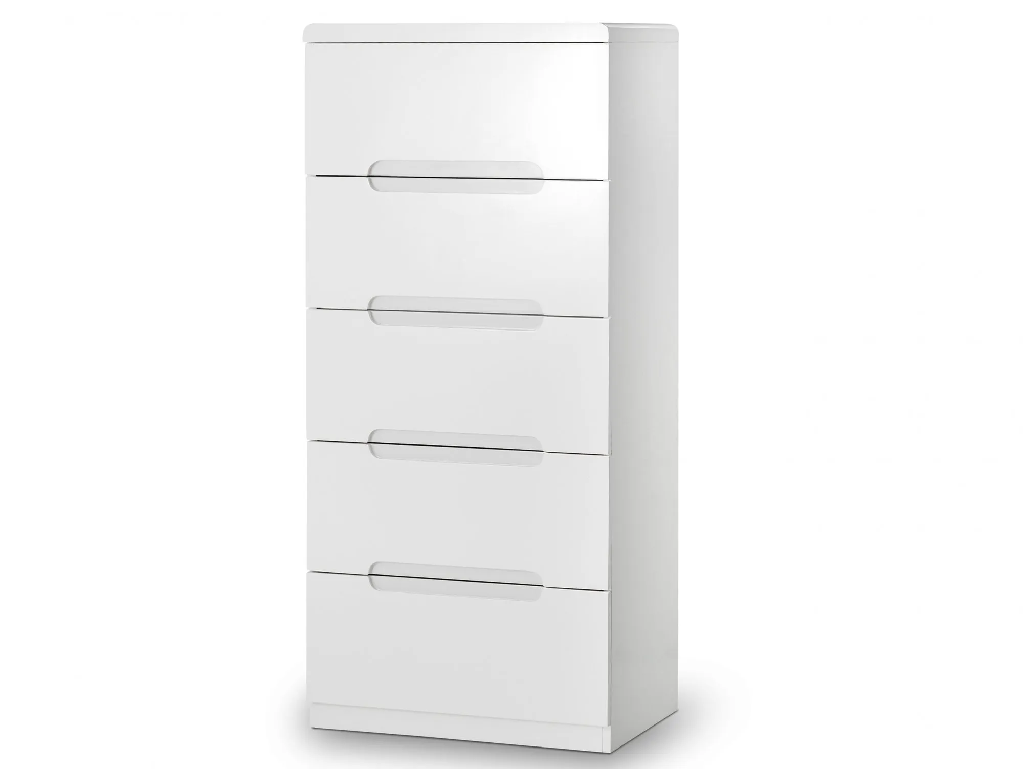 Julian Bowen Manhattan White High Gloss 5 Drawer Tall Narrow Chest of Drawers