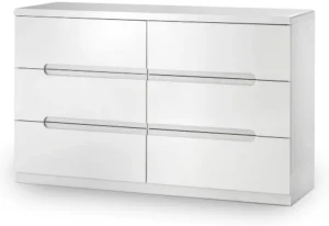 Julian Bowen Manhattan White High Gloss 6 Drawer Chest of Drawers
