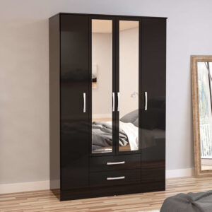 Birlea Lynx 4 Door Combi Wardrobe with Mirror - Black