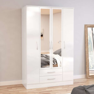 Birlea Lynx 4 Door Combi Wardrobe with Mirror - White