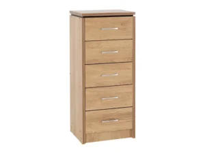 Seconique Charles Oak 5 Drawer Tall Narrow Chest of Drawers