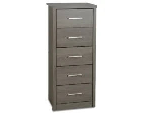 Seconique Lisbon Black Wood Grain 5 Drawer Tall Narrow Chest of Drawers