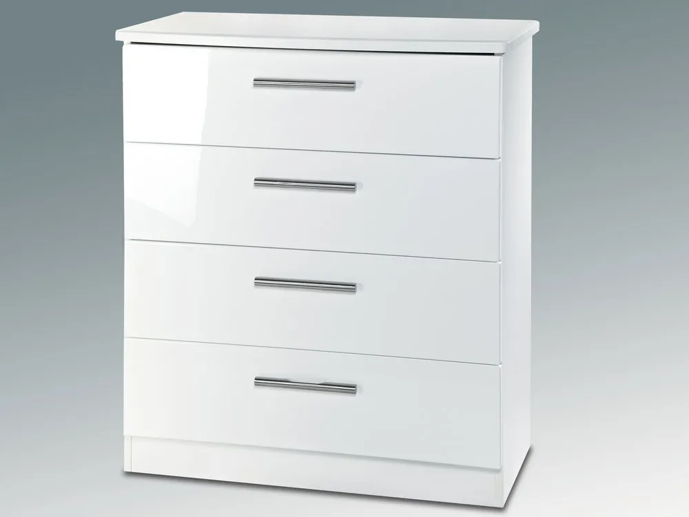 Welcome Knightsbridge White High Gloss 4 Drawer Chest of Drawers (Assembled)