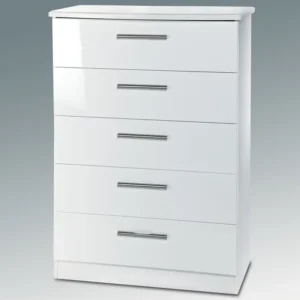 Welcome Knightsbridge White High Gloss 5 Drawer Chest of Drawers (Assembled)