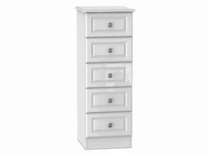 Welcome Pembroke White High Gloss 5 Drawer Tall Narrow Chest of Drawers (Assembled)