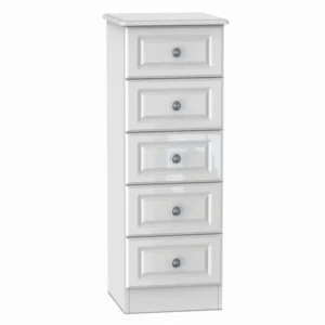 Welcome Pembroke White High Gloss 5 Drawer Tall Narrow Chest of Drawers (Assembled)
