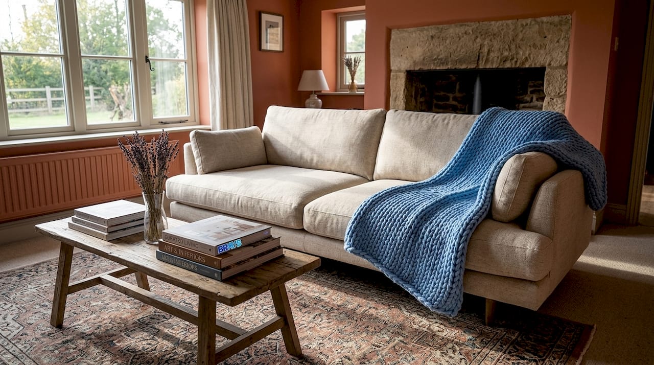 Generous oversized sofa in cosy living room